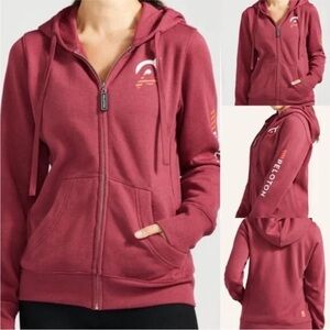 Peloton Ultimate Fleece Zip Hoodie Jacket Sweatshirt Maroon Burgundy Red Pockets